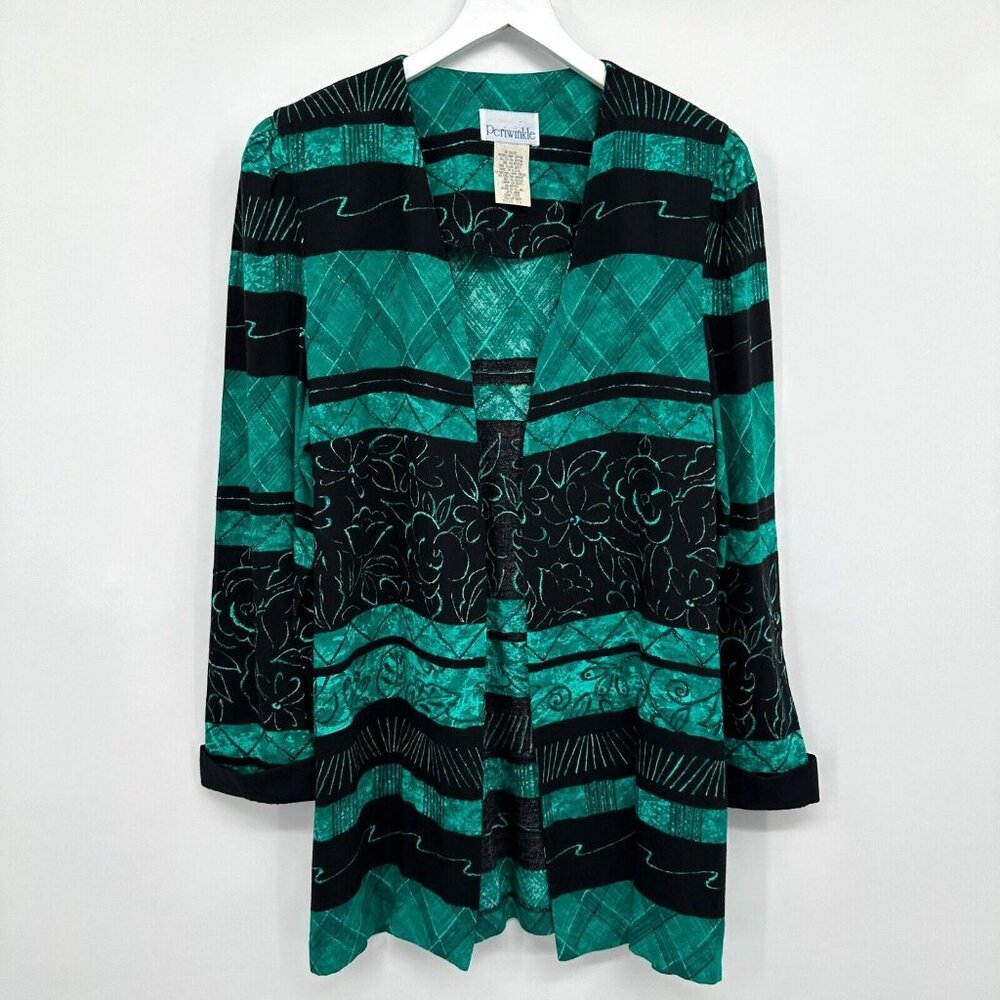 Vintage Jacket Cardigan Size 14 Open Front Long Sleeve Shoulder Pads Made in USA